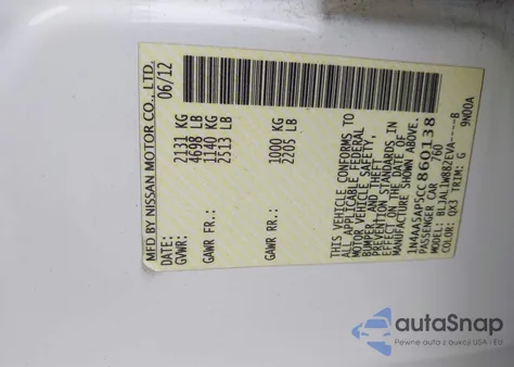 2012 Nissan Maxima 3.5 Sv из США, поврежденный, VIN 1N4AA5AP5CC860138